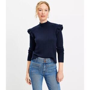 LOFT Shoulder Ruffle Mock Neck Sweater